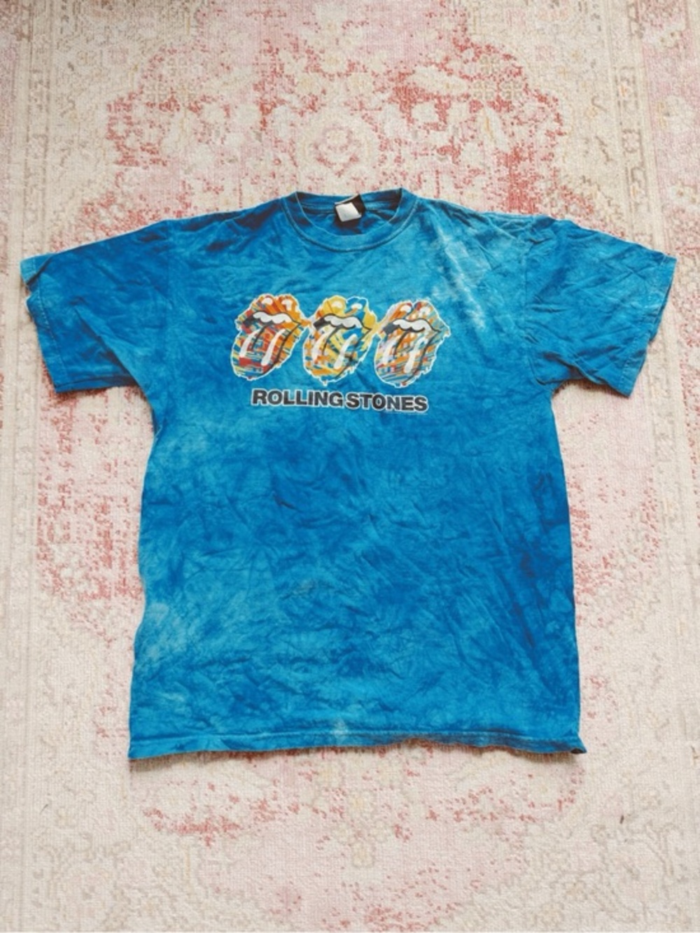 Liquid Blue, Vintage Rolling Stones Blue Tie-Dye Logo Tee
